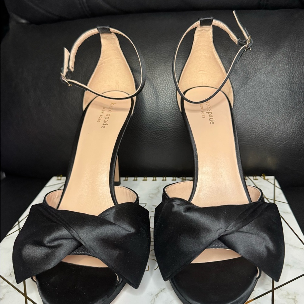 Kate Spade Black Satin Bow Heels